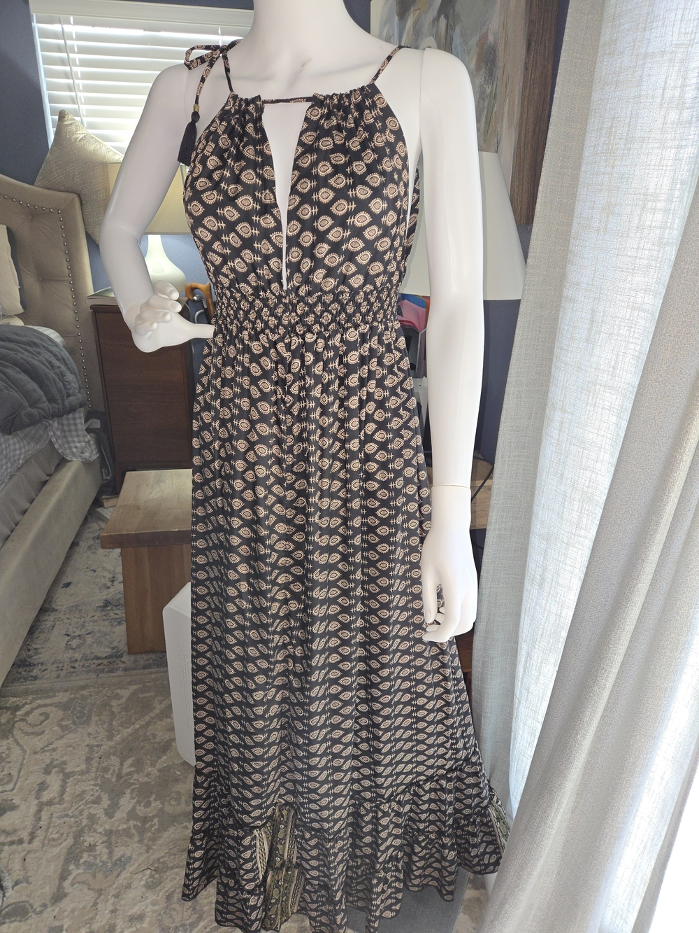 Custom Dress Boho Patterned Black and Cream Maxi Dress